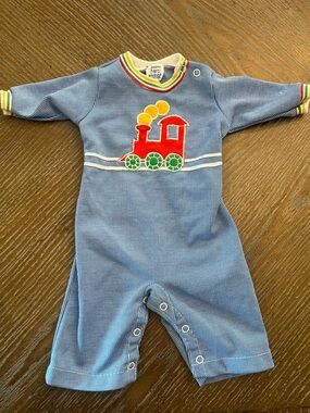 Vintage Carter's 3 Months Baby Boy Outfit Romper Train with stripes